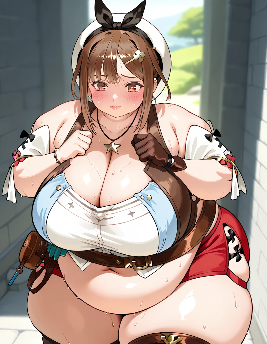 Plump thighs、Best image quality、High resolution、masterpiece、super high quality、Spread your legsいる、Spread your legs、Pink lace bra、Pink Panties、とてもBig Ass、The buttocks are too big、Low Angle、Blushing、4K quality、Thick thighs、Big Ass、Shooting from below、Blushed、Big Breasts、Proud face、Wearing black knee socks、Spread your legsしゃがむ、Take off your hot pants、In panties