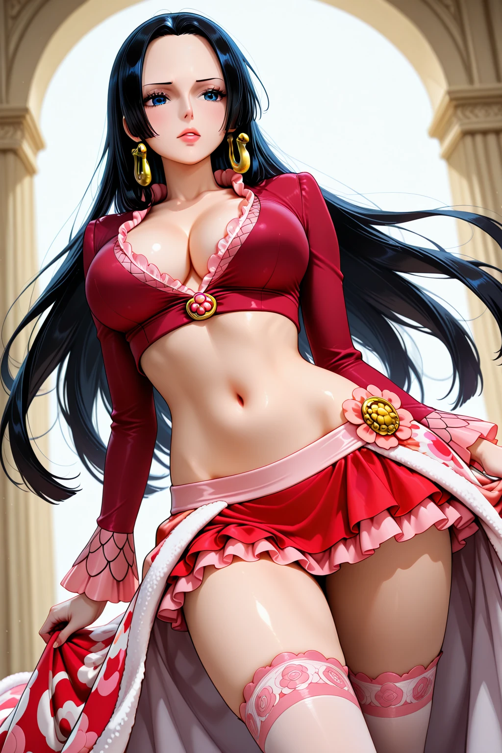 masterpiece, best quality, beautiful art, high resolution, well formed hands, body and fingers, 1 woman, solo, wonder woman, tiara , long blue hair, blue eyes, arabian belly dancer, adult, big breasted, cleavage, hair ribbon, full body, sexy and skimpy outfit , gorgeous legs and thighs , she is doing exercise, warming up, working out, sexy andcaptivating training, smiling joyfully and happily , sweating , bouncing breasts , training montage session, beach environment