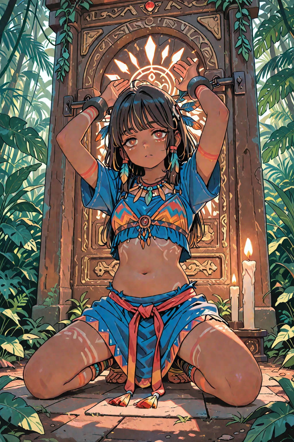 Dynamic Angle、Sex with a young man、Naked people、In the jungle、grassland、Amazoness、Girl、Girl、Indian、Both eyes open、National costume、Brown skin、Small breasts、Nipples、Butt、Thighs、dance、belly button、Spectators、sunlight、pants、Healthy Skin、Black、Procreation、Nighttime activities、Enjoying sex、Raising his leg、Embarrassed、sperm、Semen is taken、Insert、Dick、Pussy、Sweat、In heat、Orgy、campfire