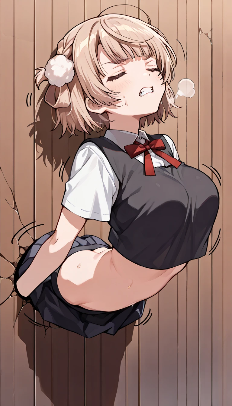 (masterpiece, best quality:1.2),illustration,8k,hd,1girl,solo,upper body,(photorealistic:1.2), elf girl, elf ears, (large breasts, small nipples), blond short bob hair, skirt,bow,pleated skirt,white shirt,red bowtie,short sleeves,collared shirt,parted bangs, (((ahegao))), (blush, female orgasm), ((very long black loose socks)),(torn tattered summer sailor uniform, serafuku, red butterfly tie, naby pleated micro skirt, light skyblue string panties), sitting, squatting, spreading legs, (((torn tattered clothes))), (((pee, peeing))), (peeing over panties), (looking at viewer), (((spreading pussy by fingers, creampie pussy))), (pissing), bukkake, cum on face, cum on breasts, cum on legs, cum on clothes,