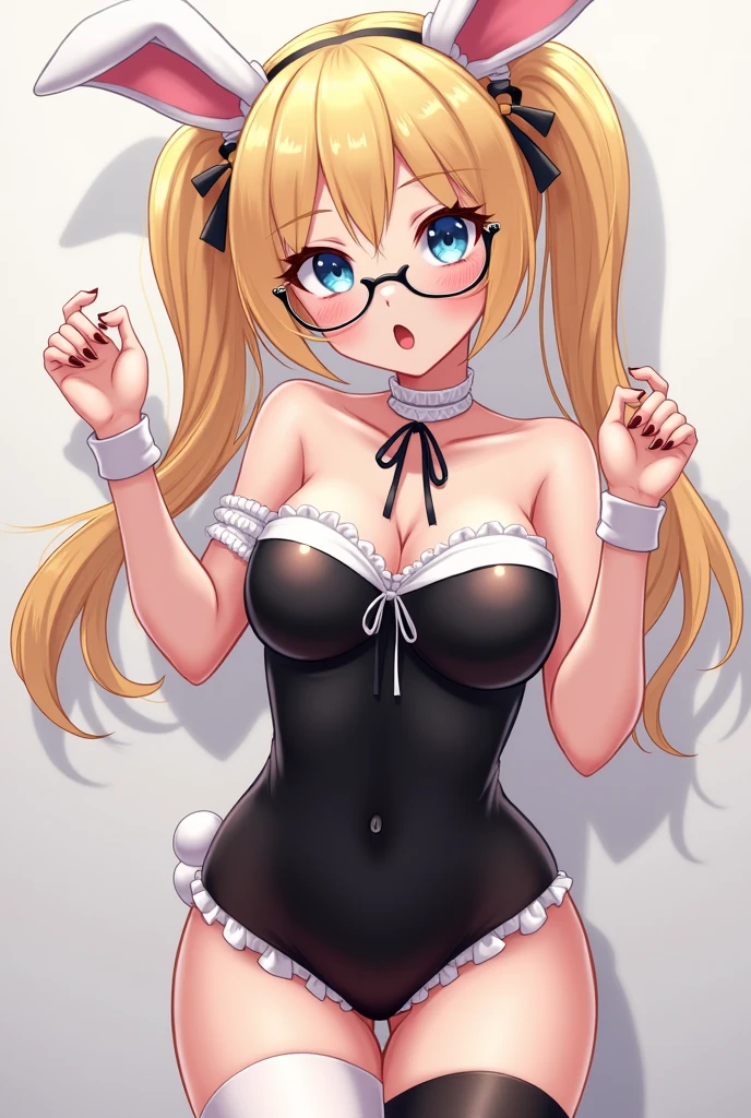 1 girl, bangs, loli body, 13 year old girl, crop top, blonde hairstyles, cleavage, mouth, round breasts, ass facing viewer, back on screen, smiling, tight, Ultra -HD | |, 4k image, glasses, character near the camera, taking off her own panties with her hands, pose tearing off her panties, Position of four, standing leaning forward