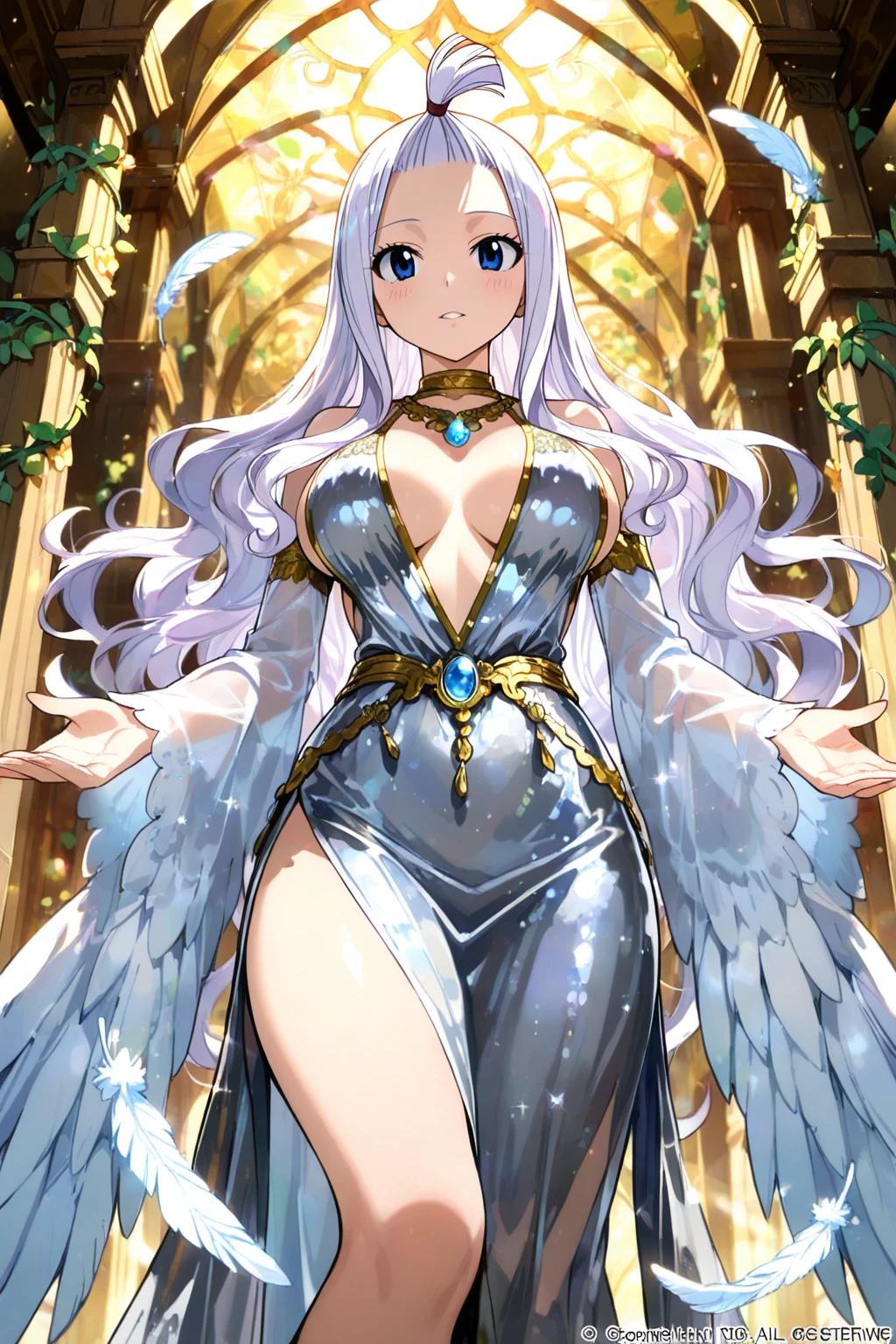 gran calidad ++ Extremely detailed high resolusionolution, very aesthetic, ojos expresivos, (((Cara perfecta))), (((face symmetrical))), ((good anatomy)), (((manos perfectas))), (((8k))), UHD, Fondo de pantalla HD, (((alta calidra detallada, (((((1girl)))))), solamente, Obra maestra, La mejor calidad, high resolusion, Altamente detallado, (illustration), hermosos ojos detallados, (((combatant))), (((1girl))), ((((cuerpo completo)))), (((((((irisviel von einzbern)))))), (((((princess_celestia)))), ((((forma humana)))), (((((smile))))), ((princesa celestia humanizada)), Celestia, Celestia de My Little Poni, celestia en forma de milf, Cabello largo y ondulado, (((red eyes))), (((strapless tube dress))), (((purple heart promise))), (((white dress))), (((milfication))), (((mature female))), (((gigantic breasts))), (((white pony ears))), (((Dedos detallados))), (((white wings on the back))), (((cuerno de unicornio))), (((Dedos precisos))), (((IrisvielBlackGrai))), Manos no antinaturales, strange eye, columnas griegas, exterior, hermoso bosque majestuoso, hojas de parra rodeando las columnas, arbustos de flores por todas partes, cielo despejado, bright sunny day, water lilies, bosque celestial, (((frente a frente))),
