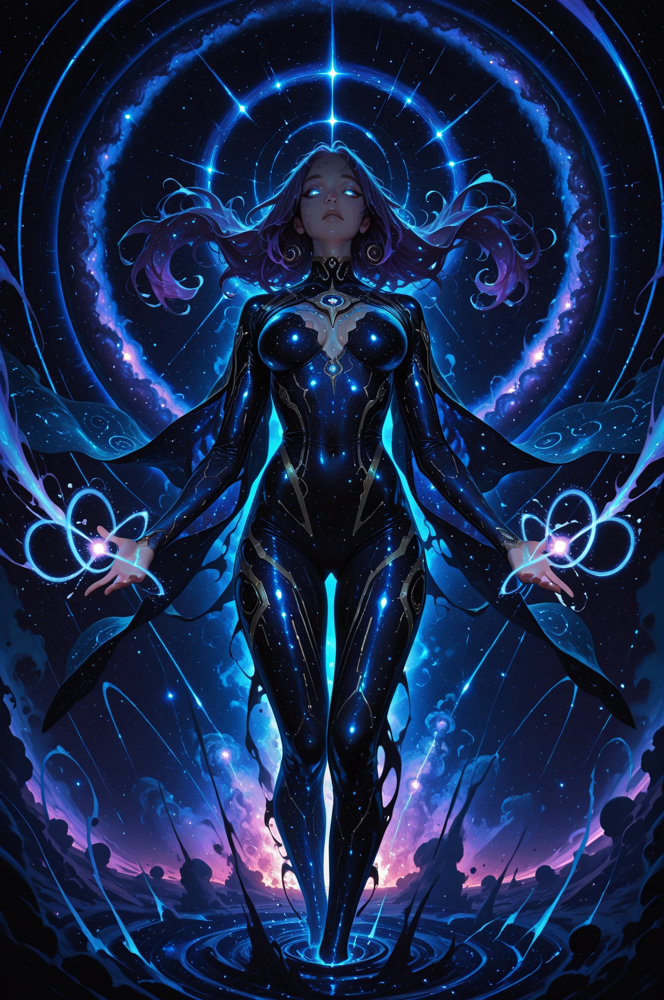 vivid, nsfw, high-res painting, alien creatures, darkly colored, mysterious, glowing eyes, ethereal, surreal, otherworldly, floating, tentacles, multiple limbs, shimmering skin, intricate details, fantastical environment, sparkling stars, cosmic backdrop, vibrant colors, soft lighting