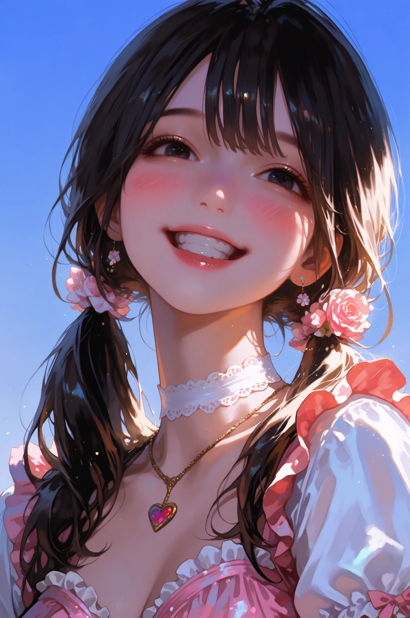 The girl laughs happily, the petals fly, the breeze --auto
