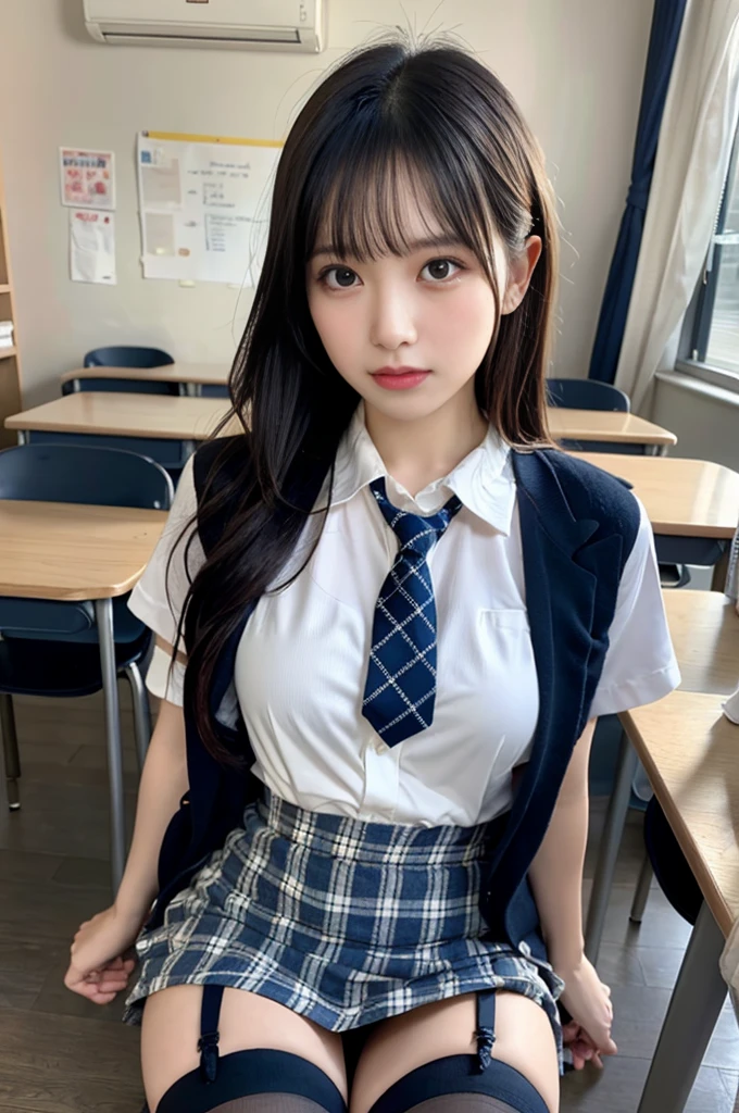 masutepiece, Best Quality, japanaese girl, 8K, Raw photo, top-notch quality, masutepiece, nffsw:1.2, exceptionally detailed RAW color photo, professional-grade photograph, (Realistic, Photorealistic:1.37), (highly detailedskin:1.2), Ultra-high resolution, (lenz 50mm), (masutepiece, top-quality:1.3), (Ultra detailed 8K cg:1.2), (hyper realisitic:1.35), (Photorealistic:1.45), (Realistic:1.4), Cowboy Shot,
1 beautiful Japanese girl, 22 years old, super model, Japanese Idol, __expression__, Large breasts, (sitting on the desk:1.1), (School uniform:1.4), (Spread legs:1.2),
(School classroom background:1.1)、Korean Idol、Nogizaka Idol、hposing Gravure Idol、Adults、actress