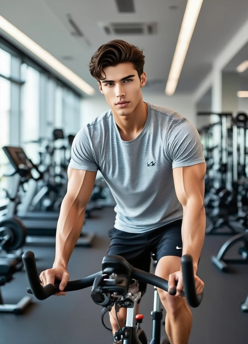 Handsome; 20s; male; realistic; with a white T-shirt; gym