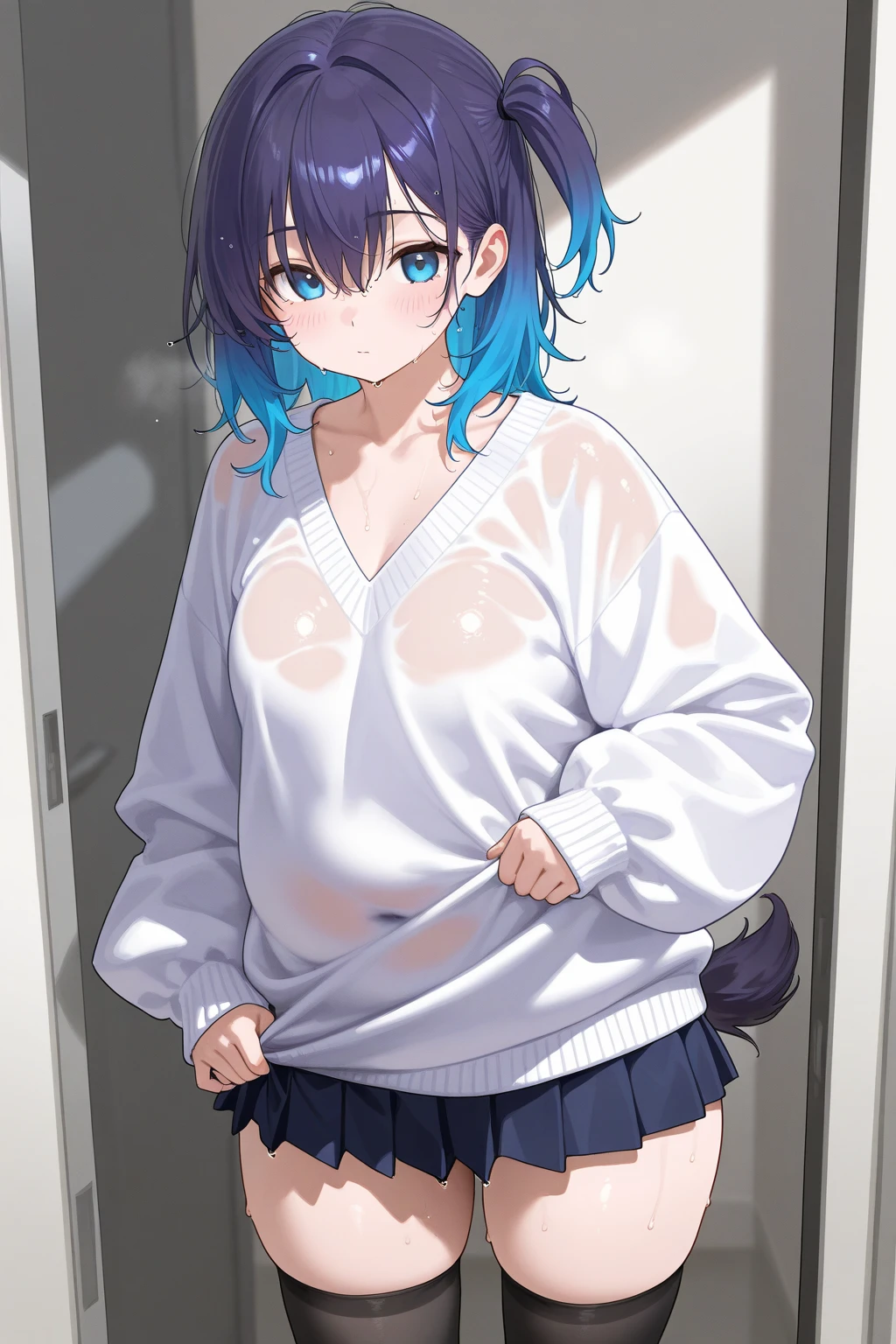 nsfw,Sweat,White Breath,Demon slayer,Shinobu Kocho,,sit,room,View from above,Joyful expression,See-through