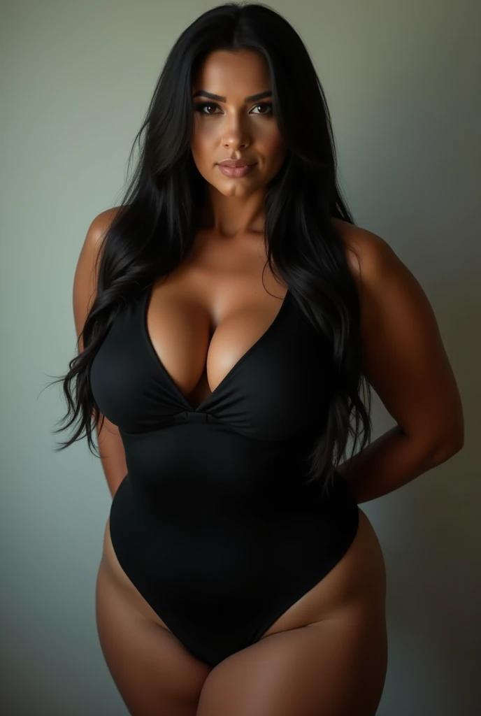 Thirty nine year old curvy figured srilankan women wearing a black swim suit 