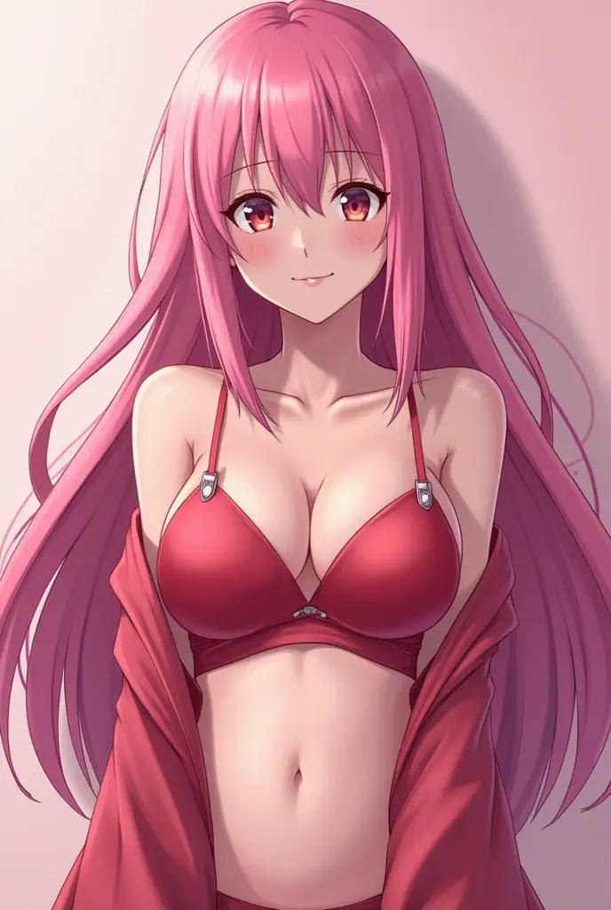 bust up, girl, women, bikini, open arms, wants to hug, long hair, dynamic pose, pink eyes, symetrical