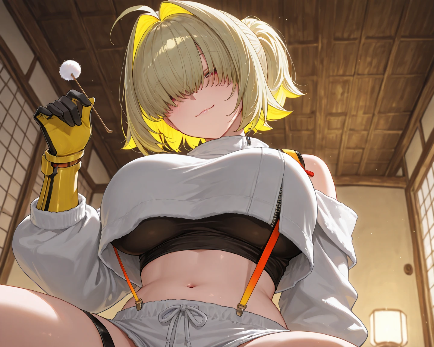 masterpiece, best quality, ultra-detailed, Potrait of beautiful , (chubby) (sexly), (plump), (curvy), (sexly), (Nude), ((tomboy)), (アニメ), (Breasts), (Plump), ((very short hair)), (boyish), (muscular), (naughty), (young), (Short Hair), (pudge face), (cute), (handsome), (Nude), (Big Areola), (Bad body odor), (Elegg), (purple eyes), ((thick)), (The eyes are hidden by the bangs), (Sinister), (insidious), (No light in my eyes),