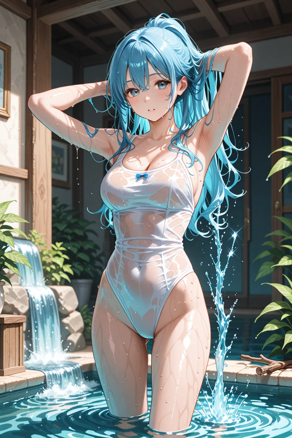 Ten high school girls in see-through swimsuits frolic in the pool Ten high school girls are in the frame, but each one is shot small. nsfw R-18 cleavage Big Breasts Breast flash