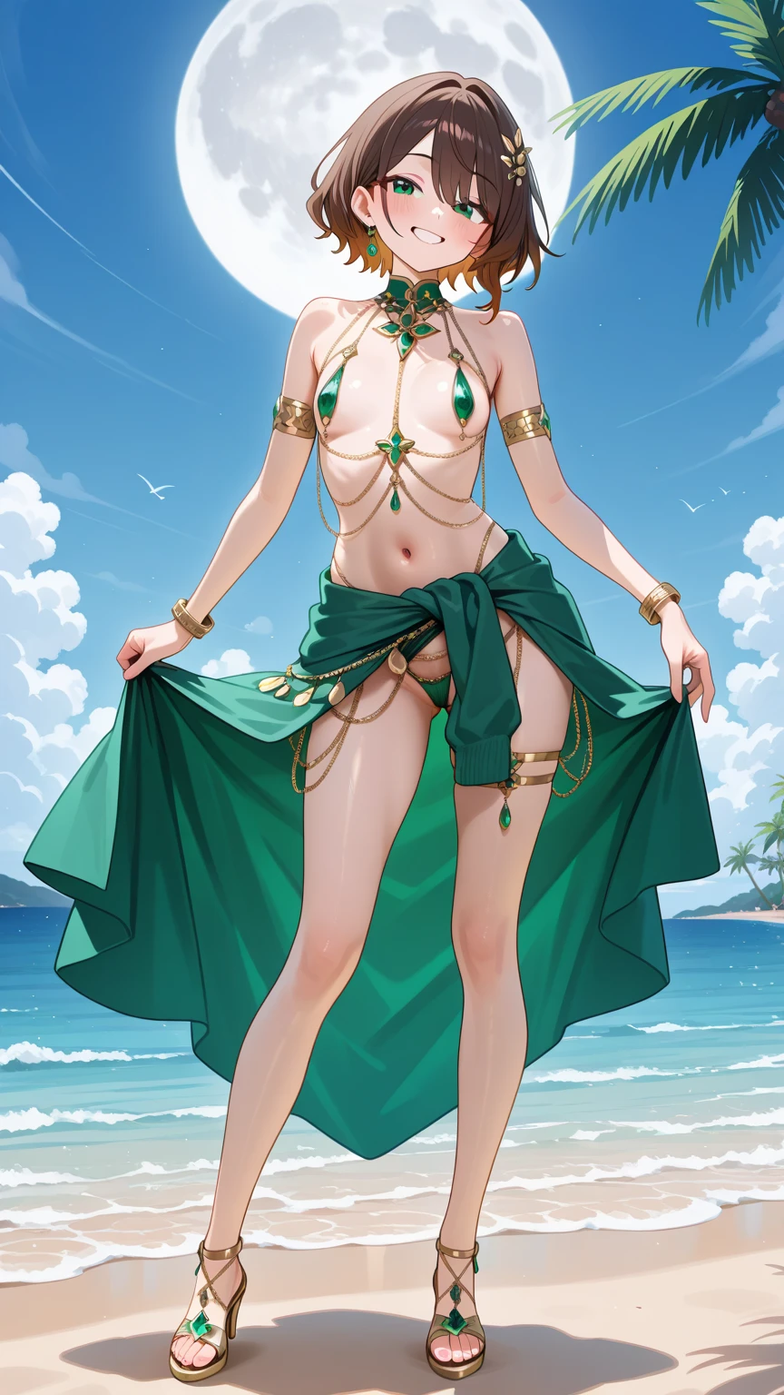 nsfw:1.6, Top quality, masterpiece, ultra high resolution, , (top quality, high resolution, 4K, detailed lighting, shaders, perfect anatomy, perfect proportions), eye of the beholder, (masterpiece, top quality) (top quality, 4K, 8K, high resolution, masterpiece: 1.2), highly detailed, (masterpiece: 1.3, top quality, ultra high resolution, ultra detailed), (top quality: 1.2), perfect eyes, perfect face, perfect lighting, (top quality, 4K, 8K, high resolution, masterpiece: 1.2), highly detailed, (top quality, 4K, 8K, high resolution, masterpiece: 1.5), highly detailed, masterpiece, top quality, ultra detailed, top quality, high resolution, 32K CG, very delicate and beautiful, illustration, high resolution, sharp focus, front lighting, glow, girl 1 person, solo, smiling, very beautiful and detailed anime face, very detailed eyes, ((masterpiece)), ((best quality)), (super detailed), ((cute)), cute, ((very detailed)), 4K, (8K), best quality, (best quality, 8K, 32k, masterpiece, super high resolution, very detailed, impressionistic:1.2), blurred background, (((two arms))) , (((two foot))), ((((four fingers and 1 thumb)))), Best quality , ((only one naval)),
((Nordic beauty)). ((Beautiful face)). ((Cute)). ((Beautiful pale blonde hair)). (((Bridal updo))). ((Bangs swept to the side to reveal forehead)). ((Beautiful blue-green eyes)). Break. Smiling. Embarrassed. ((Profile)). ((((Naked)))). (((Topless))). (bottomless). (Princess). (((Priest))). (((Breasts, nipples and pubic hair not covered))). ((Groomed blonde pubic hair)). (Small pink areola and nipples). (((Big breasts))). ((Full breasts)). (Beautiful breasts). (Narrow waist). (Slender body). (((Gorgeous tiara))). (Wedding veil). (((Pure gold choker))). ((Necklace)). ((bracelet)). ((white sash)). ((anklet)). (((deserted beach)). (((night)). (realistic background: 0.9). (((outstretched arms))).