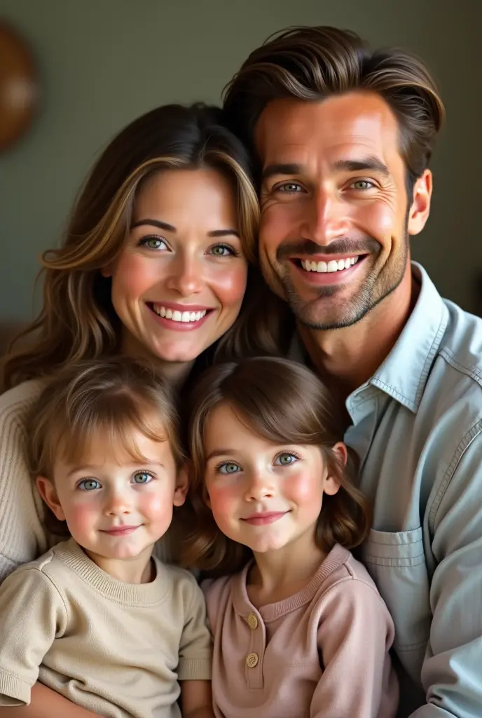 A hapy man with his mother, wife and 1 child