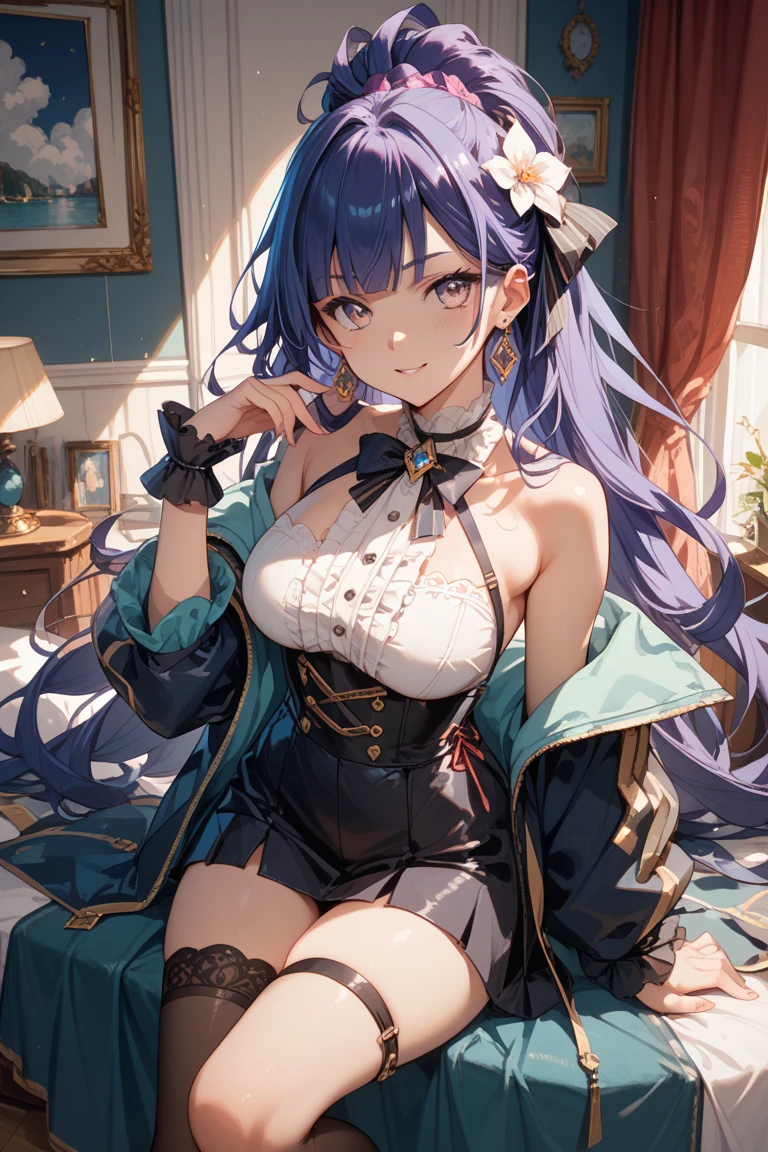 Kamisonoda, Umi Sonoda, long hair, blue hair, (yellow eyes:1.5) (flat chest:1.2),looking at the viewer, heart-shaped eyes, small breasts, blush，show viewer, from below, concentrated, Beyond the particles of light, love hotel bedroom, blue bra，Blue Garter Belt，blue string underwear，Blue tights，crotch,
breaking looking at viewer,
destroy indoors, Destroy indoors (masterpiece:1.2), highest quality, High resolution, unity 8k wallpaper, (figure:0.8), (beautiful and fine eyes:1.6), highly detailed face, perfect lighting, Very detailed CG, (perfect hands, perfect anatomy),