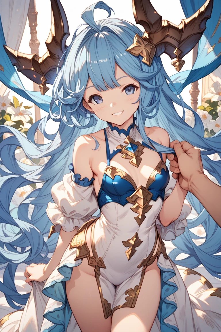 Style - Silver Magic, Award-winning character concept art of a beautiful dryad sitting leaning against a citrus tree, 美しいオレンジ色の柑橘類の果樹園in, Citrus fruits on the tree, Great body, smile, Happy, Laughter, Joyful, Light blue hair, Gold Horn, Beautiful sheer dress, Blurred_background, chest, smile, Sensual, ninural lighting, Moderate_chest, lips, Looking_in_Audience, 一人in, From above, Highly detailed 8k character concept portrait studio lighting, sunlight, Beautiful lighting,