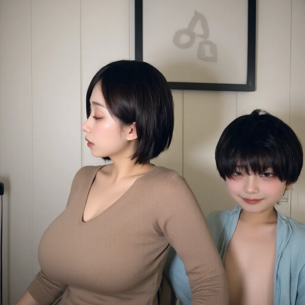 anime big breast，younge boy，adolable，seminude，whaite hair --auto