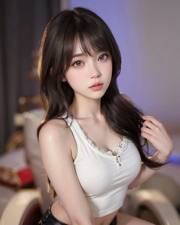 Very detailed eyes, very detailed face, very beautiful woman, best quality, super detailed (photorealistic), very delicate and beautiful legs, beautiful black eyes, absurdity, very detailed facial expression, professional illustration, shy, ff Tifa