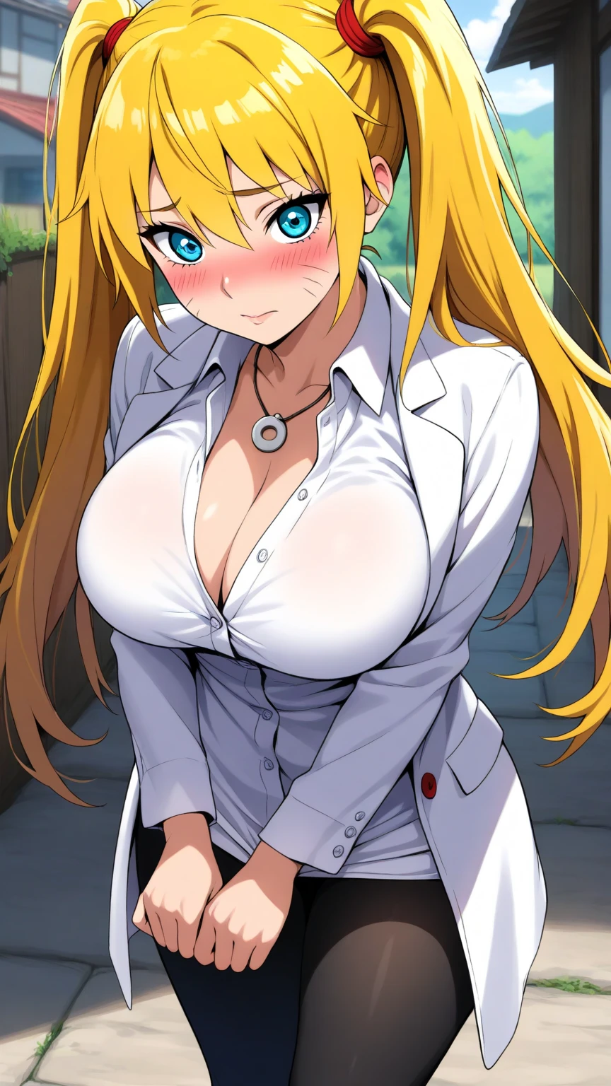 (masterpiece, Highest quality:1.2),(Shiny skin:1.6), Upper Body, Detailed cloth texture, Detailed hair texture, One girl, alone, 17 year old girl sexy pose, Long eyelashes, Part your lips, shining pink lips, Red eyes, (The body is slim:1.1), (Beautiful blonde hair:1.2), (Large Breasts:1.3), Floating Hair, (bangs), (school uniform,See-through white shirt:1.2), (Cleavage), (necklace, Earrings), Scared、View your viewers, (Cowboy Shot:1.5), Outdoor、Night Road、Street lamp、Tied to a telephone pole