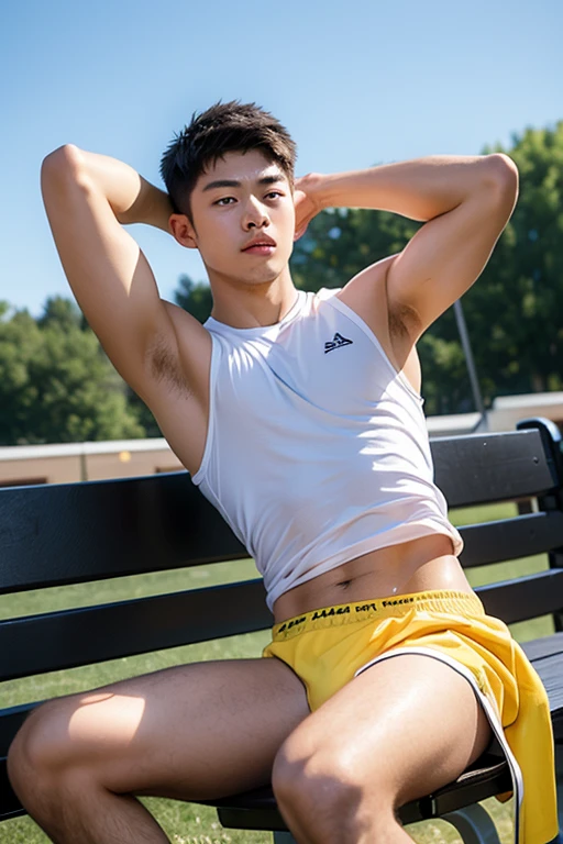 boy, (Black Eyes), happy smile,Thai boy,16 years old,young, firm body, slender, skinny boy body build build, child-like,White Teenage boy,Close-up photo,full body photo ,(8K, RAW photo, Highest quality),Photo-realistic. A tall, fit, with short, shaved, brown hair, and blue eyes, wearing a gray T-shirt with a flannel shirt tied around his waist, arms around a fit, Middle Eastern, young, under a tree, in a suburban backyard, on an Autumn night., wearing white colors micro thong with medium bulge,pale skin, skinny, good lighting, very pale skin, light skin, model with attractive body,medium bulge and medium butts,(Best quality, 8k, Masterpiece). High Detail , superior quality, natural lighting, beautiful, sexy, correct anatomy, good composition,realistic shapes, realistic skin tones,Natural eyes,realistic eyes,looking up at viewer,vpl,realistic muscles,Realistic wrinkles on the skin,Realistic arms and legs,Realistic face,realistic hair,Make a sexy and seductive face, Clear Focus: 1.2, Perfect Body virile: 1.4 , Slender Abs: 1.2, Highly detailed face and skin texture, detailed eyes, double eyelids, big upper lip, man focus,amazing composition, front view, HDR, volumetric lighting, ultra quality, elegant,Post a erotic photoshoot,Realistic pose,detailed hair,full body,Fujifilm XT3 photorealistic art by midjourney