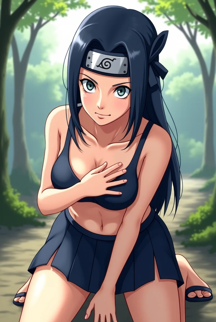 Hinata hyuga from naruto raise her hand and show her sexy armpit, then sasuke suck her tits