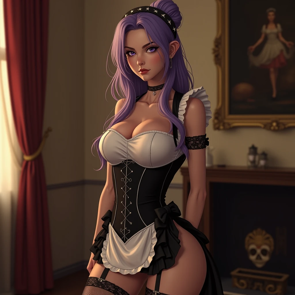 Foto de corpo inteiro de (Wearing maid, coxas:1.3) seios grandes,clivagem profunda, olhos cor-de-rosa, cabelo roxo, (deitada de costas, Olhando para o Viewer,pernas afastadas) (coxas finas:1.2),(Corpo Perfeito),(pele detalhada,Olhos detalhados:1), (alunos realistas,realistic iris:1)High-resolution illustrations, Unmatched masterpiece, ultrarrealista 8k CG, Perfect artwork, (Fidelidade: 1.5)(quarto de hospital vazio)