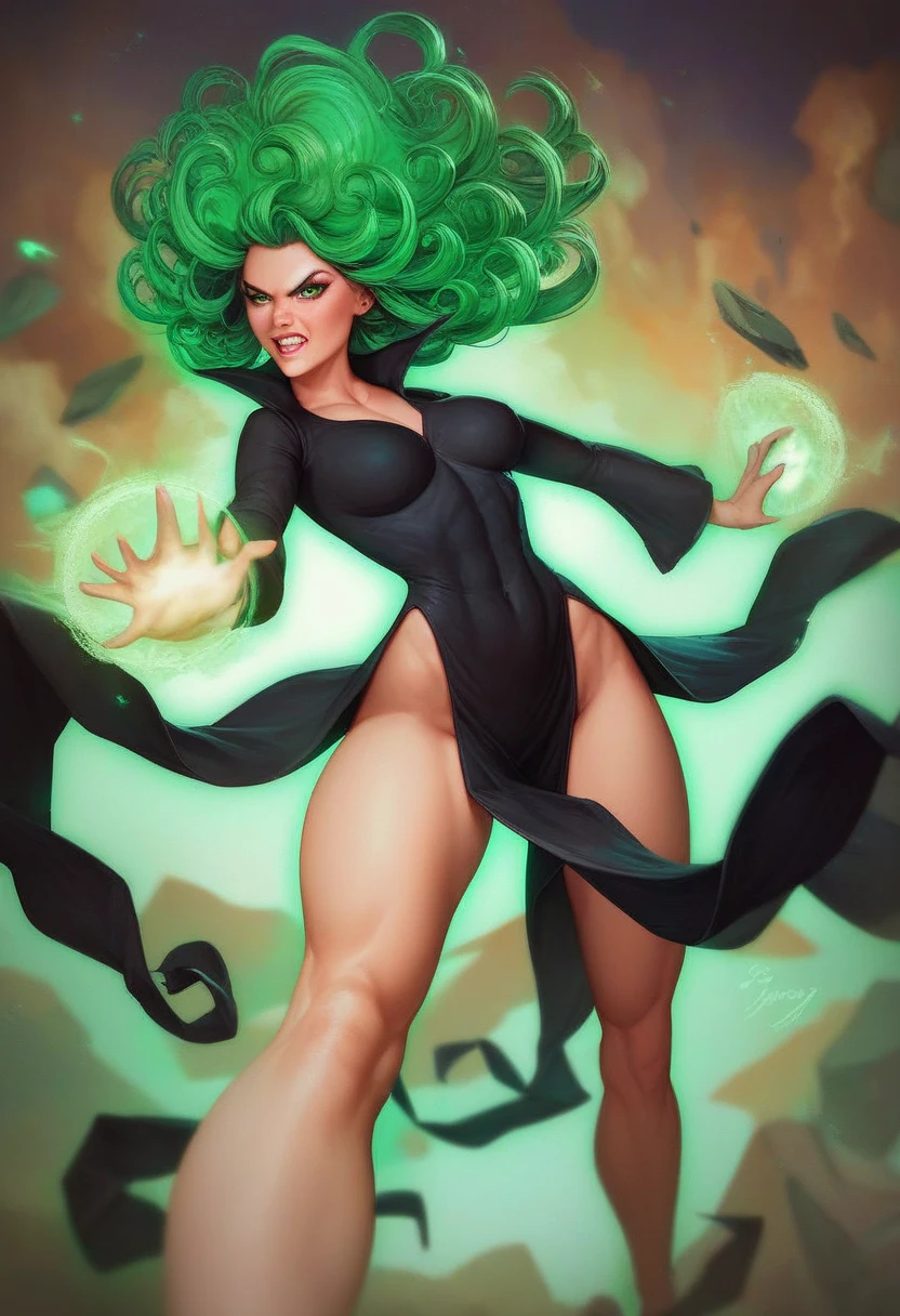 1girl, defrhea, green bodysuit, yellow elbow gloves