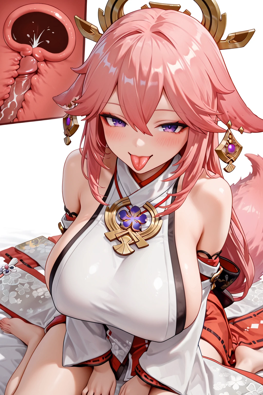 score_9,score_8_up,score_7_up,bachong, solo, pink_theme, simple_background, 1girl, long_sleeves, open_mouth, pleated_skirt, lagre breasts, looking_at_viewer, white_background, pink_ribbon, sleeves_past_wrists, highres, absurdres, big , NSFW, nuded, naked, wet tongue, wet body, full body
