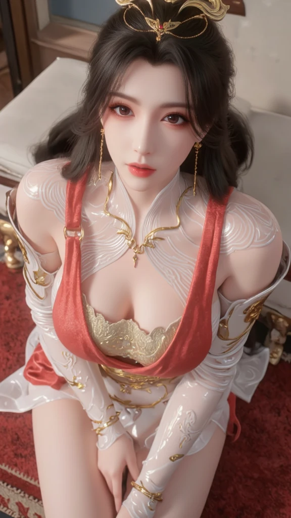 top-quality、​masterpiece、hight resolution、1girl in、(fullnude:1.5)、a necklace、jewely,((Sit up))、(Tying with a string:1.８),美丽的面容、((Spread your legs))、Tindall Effect、Photorealsitic、Dark Studio、Rim lighting、two tone lighting、(High Detail Skins:1.2)、8K UHD、Digital SLR、Soft lighting、hightquality、Volumetric lighting、Frankness、a picture、hight resolution、4K、8K