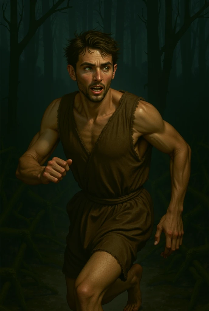 1 man running in the winter forest,
by Aaron Horkey and Jeremy Mann, masterpiece, best quality, Photorealistic, ultra-high resolution, photographic light, illustration by MSchiffer, fairytale, Hyper detailed
A mixture of photography and painting, Composition of Perfect Divine Proportione, 8k resolution
fullbody image,(( view from behind))
full body, oil painting
A young man, white skin, ginger, barbed, hairy body, thin face, straight nose, thin lips, square chin, large light blue eyes, short red wavy hair, in roberto ferri style, aesthetic slim athletic body, ginger realistic skin, gorgeous, detailed tonned muscles, barefoot, perfect anatomy, muscled fitness body,
in caravagio+rubens+rembrant art style.
Young man, perfect anatomy, , energetic splendid, Barefoot, naked, small flacid penis, slim and detailed muscles, shirtless, pantless, fullbody, wearing sandals, the composition of shadows and lights give an atmosphere of spaciousness,
he is a spartan soldier running on the winter forest , barefoot, perfect detailed feet, relaxed body lenguaje, relaxed face expresion.
in the backgroound, forest in winter