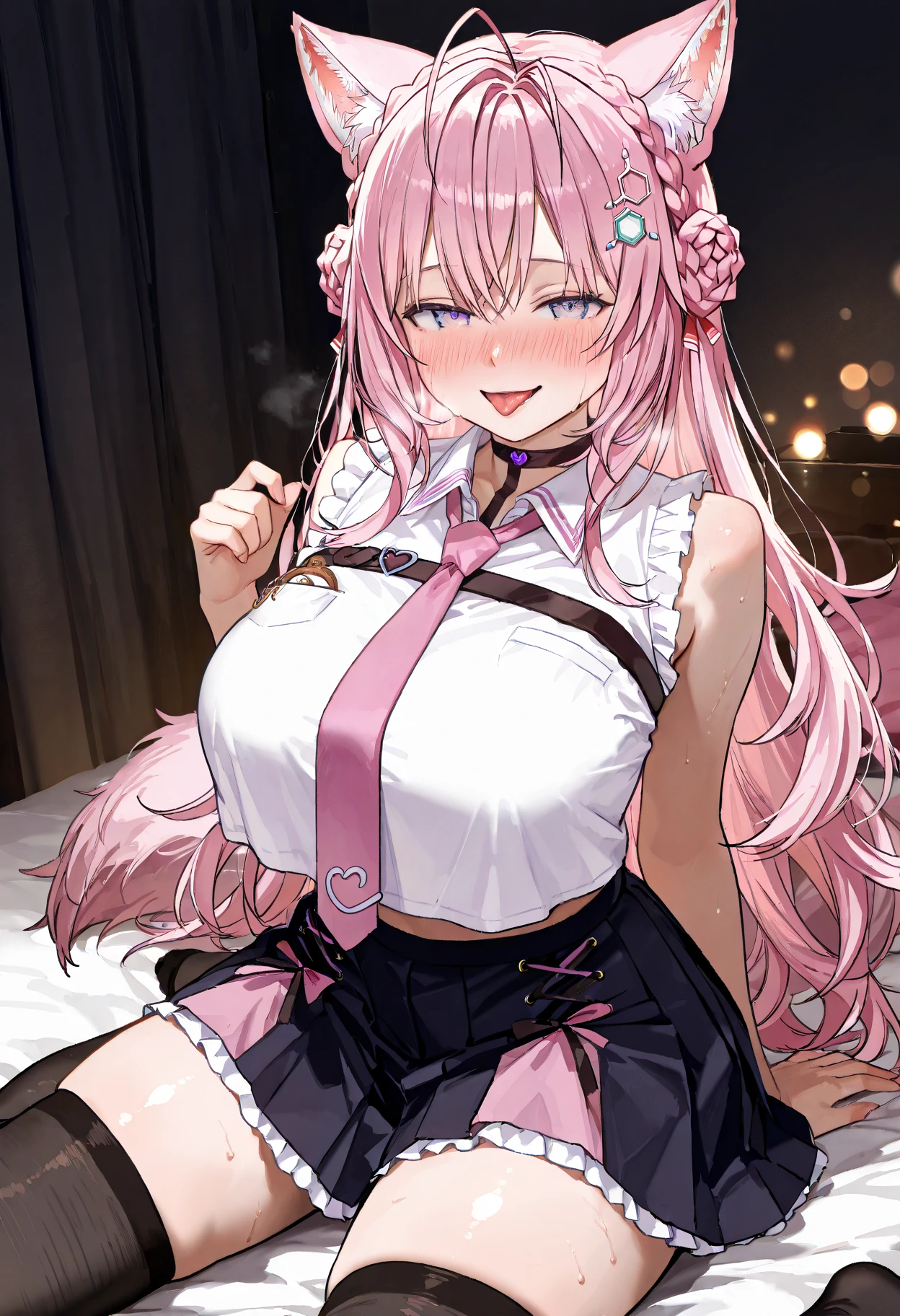 1girl, loli, cute daughter, happy, long hair, cute pink mini dress, upskirt, vagina spread cameltoe, (white panties side tie), white background