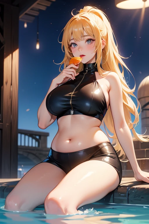 kat, masterpiece, ultra hd, high quality, solo, woman, eating ice cream