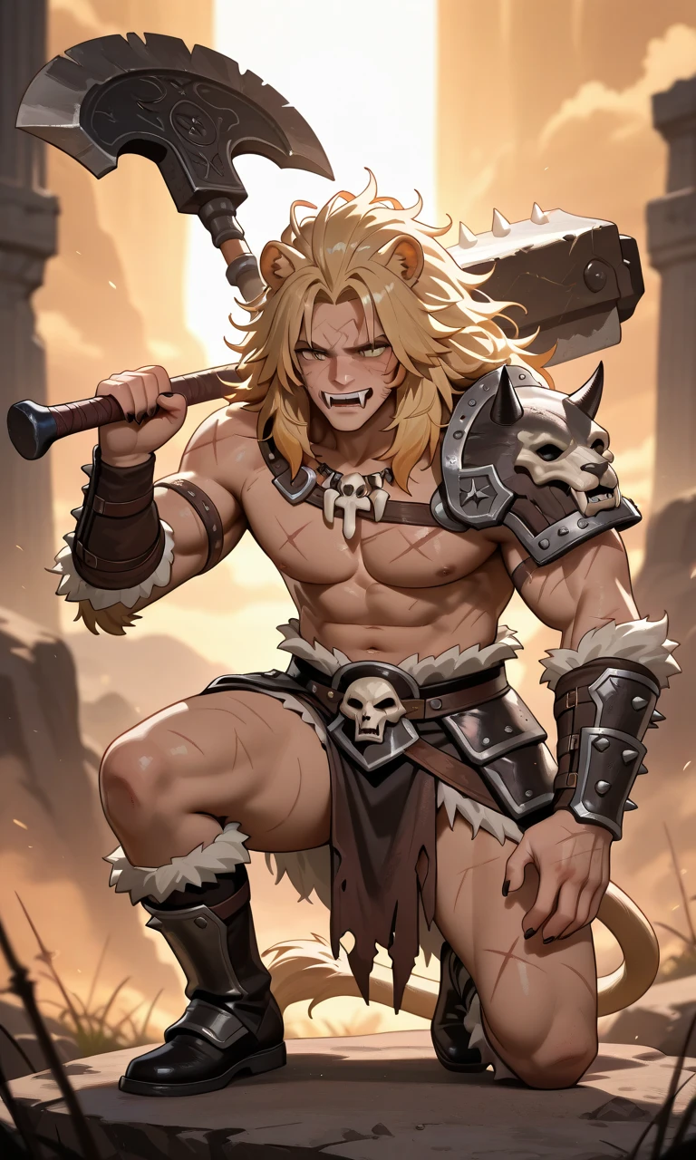 couple of Sexy anthro furry german shepherd males; ancient Mediterranean desert warriors; they has gay anal sex, erecuion of dick, cum cumshoot, anus penetration, gay anus sex, slim mesomorph handsome model apperance apperance; anthro muzzle head shape leather helmet mask with eye holes; anthro muzzle head shape leather helmet mask with eye holes, anthro muzzle head shape leather helmet mask with eye holes, sword scars; worn out rusty sexy skimpy armament. He has low on hips heavy leather studded heavy belt. he has narrow in the crotch very old worn out bulgy tigh worn leather jockstrap (smelly jockstrap fetish); His worn jockstrap jockstrap it is made of old brown worn out matte leather sewn together from a few pieces, it has never been washed, it is dirty and has stains from secretions of dried semen and sweat; His armor is old heavy brown harness with armlets studded with spikes; rusty old skimpy breatsplate armor, he has old brown leather BFR Bands on Biceps and his thighs, he has old worn out fingerless leather gloves. His armor is in ruin, it is very very old and dirty, rusted, dirty, old worn out, rusty breastplate. Even though he is a handsome and sexy man, he has a sloppy appearance, has disheveled unwashed dirty fur, dirty body look. he smells, he has stains from old blood, dirst, cum, mud, smelly furr, disgusting bastard looking. He stands proudly bravely in the Mediterranean sunny pine forest; he stands upright, furious, with his sword raised in a ready-to-fight position, he holds a sword in his right paw, ready for incoming fight; he has a proud, threatening and defiant expression on his face, with little dirty dangerous smile, He has low on hips heavy leather studded heavy belt. he has narrow in the crotch very old worn out bulgy tigh worn leather jockstrap (smelly jockstrap fetish);
