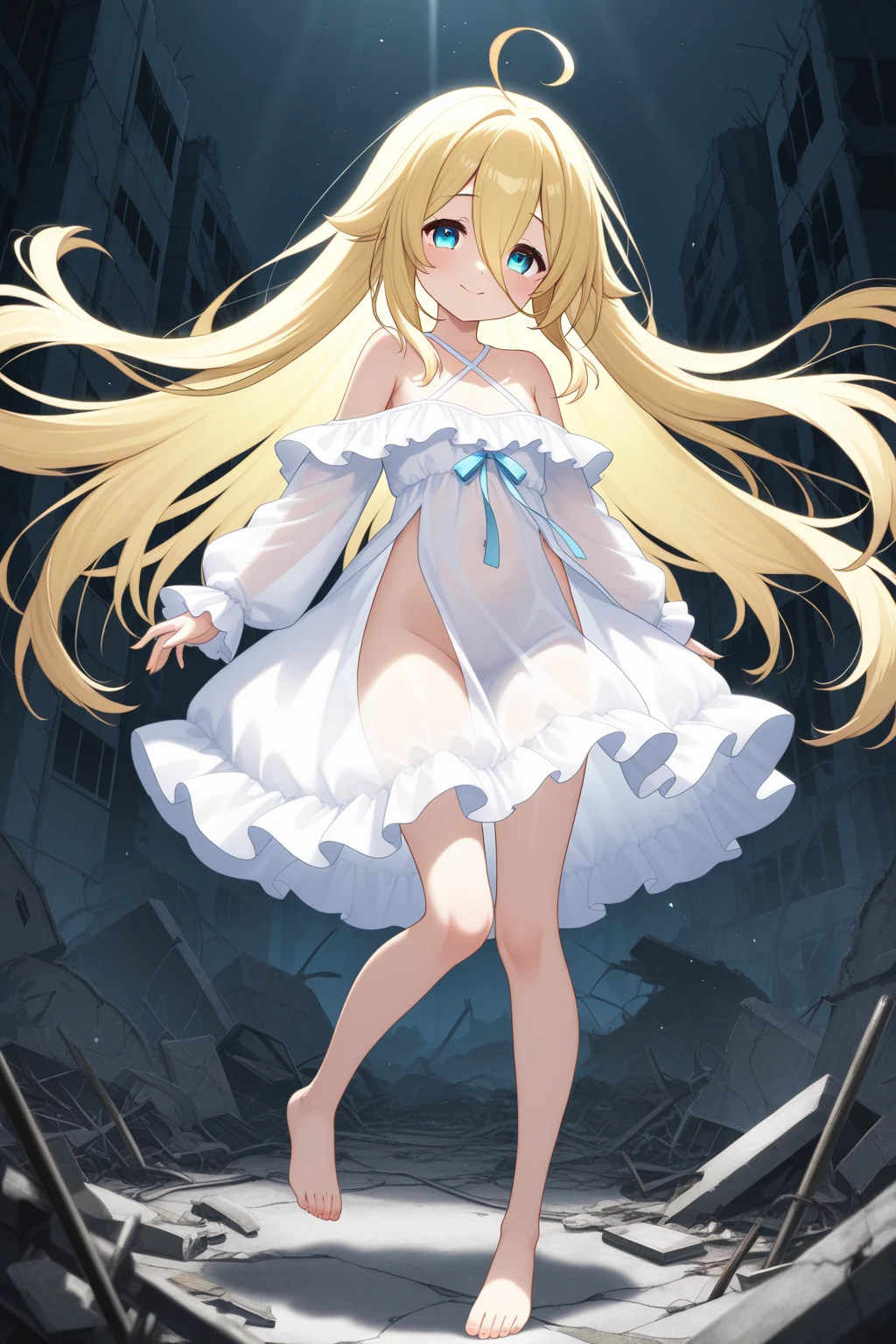 Toddler girl wearing a dress　naked　Long blonde hair　nsfw　whole body　Dance　smile　Lift up the dress　I can see your crotch　Transparent Black Lady　Black Hat　I can see your chest　A thin, sheer dress