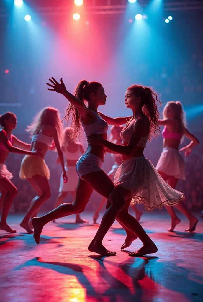 Picture a dance floor at a party where people are moving around freely but are still close enough to interact easily. The dancers represent the particles in a liquid, flowing past each other but staying close together. They have more freedom of movement compared to solids. Animated and simple