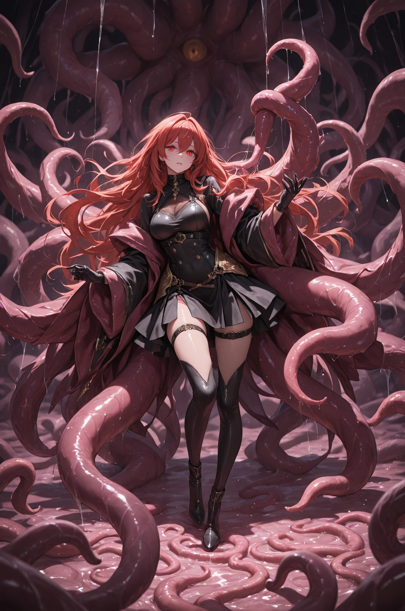 Anime girl with very big breasts and very big ass, full body Xianxia, small curvy loli,((squatting)), full body,arms behind head,, {spread legs}, bow-leggedness, Crab crotch,((solo girl)), big, big ass, miniskirt, (( thighhigh)),((crotch)))、(POV))))、,curvy,(thighhigh),(China dress))、(smile), pixiv3dcg,, negative, pixiv, ecchi, opppuro potion, full body commission four, top rating on pixiv, ecchi anime style, seductive anime girl, pixiv, Close-up of painting of woman with snake on back, blood moon tentacles!!, tentacle monster, tentacle beast, tentacled creature covered with tentacles, lovecraft sea creature, space horror creature, twisted tentacles, space horror concept art, tentacles around, lovecraft monster, azathoth