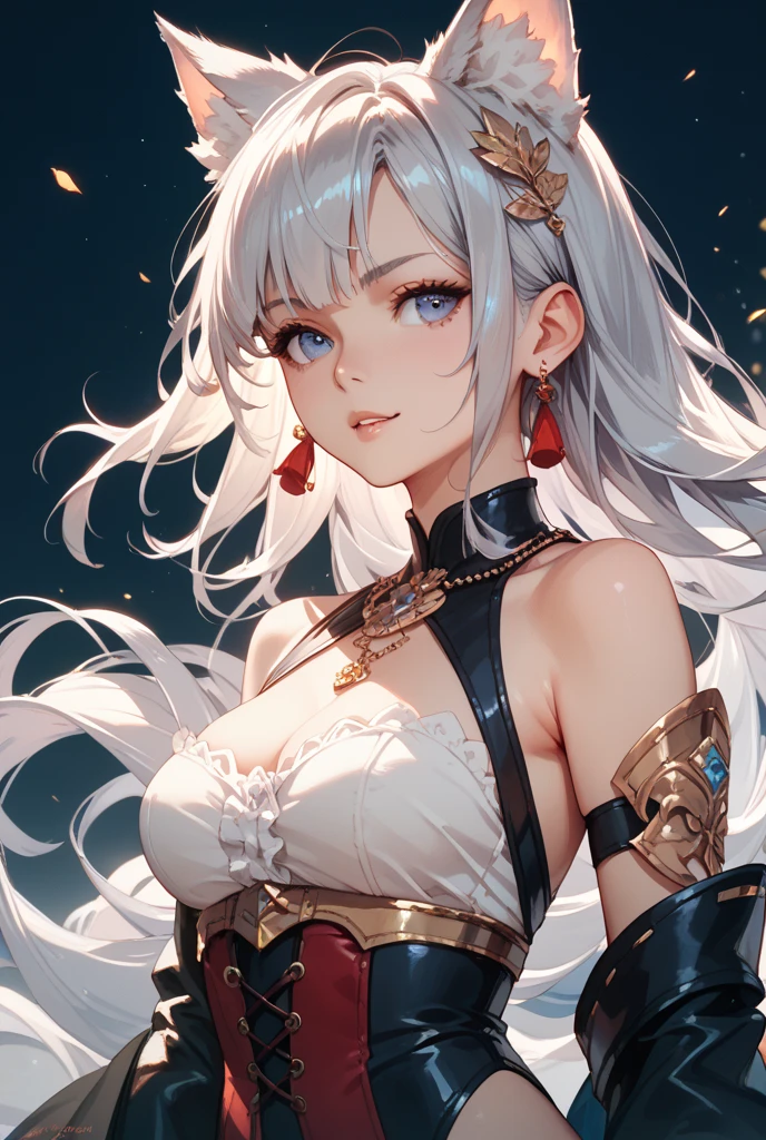 (masterpiece:1.4)、(highest quality:1.4)、
One Girl, Bracelet, Bare shoulders, Silver Hair, Blushing, bracelet, tits, Circlet, Red eyes, Wreath on head, Huge breasts, jewelry, Large Breasts, Hair length, Looking at the audience, Abdominal navel, O-ring, O-ringトップ, Simple Background, Laughter, solo, Very long hair, ,Real Stick,(Glowing Skin),(masterpiece:1.4),(highest quality:1.4),Red lips,Mature Woman