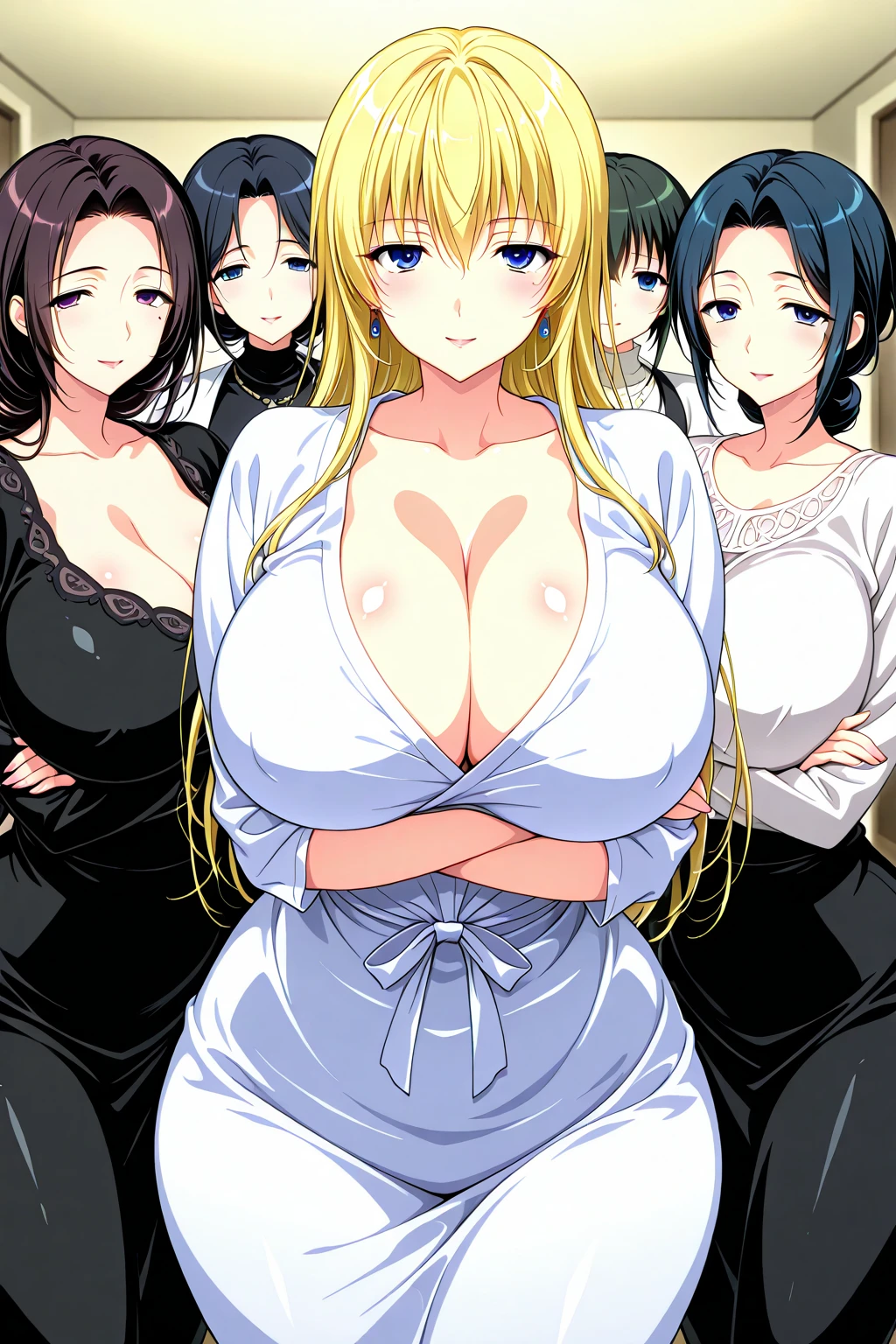masterpiece, Highest quality, High resolution, Big Breasts、A lot of women in a very small elevator ,Six Women、Cabaret Dress、Heart symbol and sound effect、The viewer is looked down upon by a tall woman.、A chest full of sperm、There is only one viewer dick、Penis between 、Straddling the viewer、Bukkake、Pant voice、Bright beautiful skin、Blunt bangs、Blunt bangs、The women tremble with joy、40-year-old woman、They are all very tall、Surrounded by tall women、A composition that expresses many things.、Bully、Adult women、Big body and small head、Harem、Many women are lined up、Black Hair、Blonde、titfuck、Nipples、A kind smile