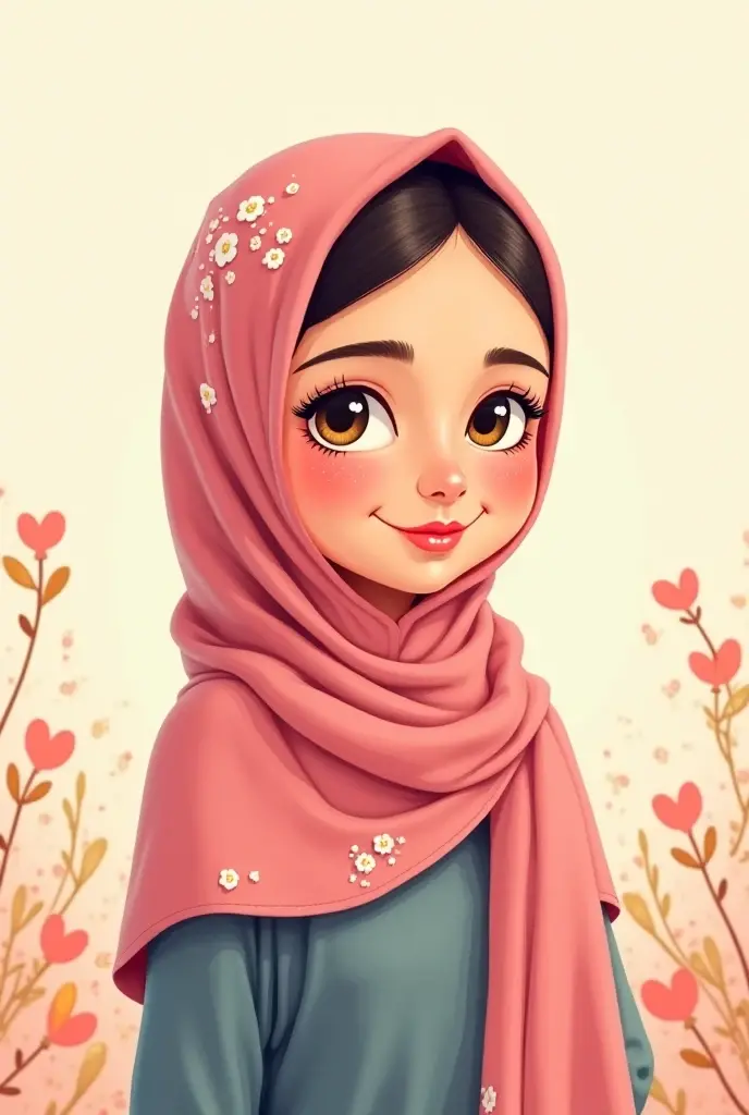 as 2d flat style illustrator or cartoonist using pastel colors, make an illustration of hijabi indonesian high school girl smiling with healthy teeth