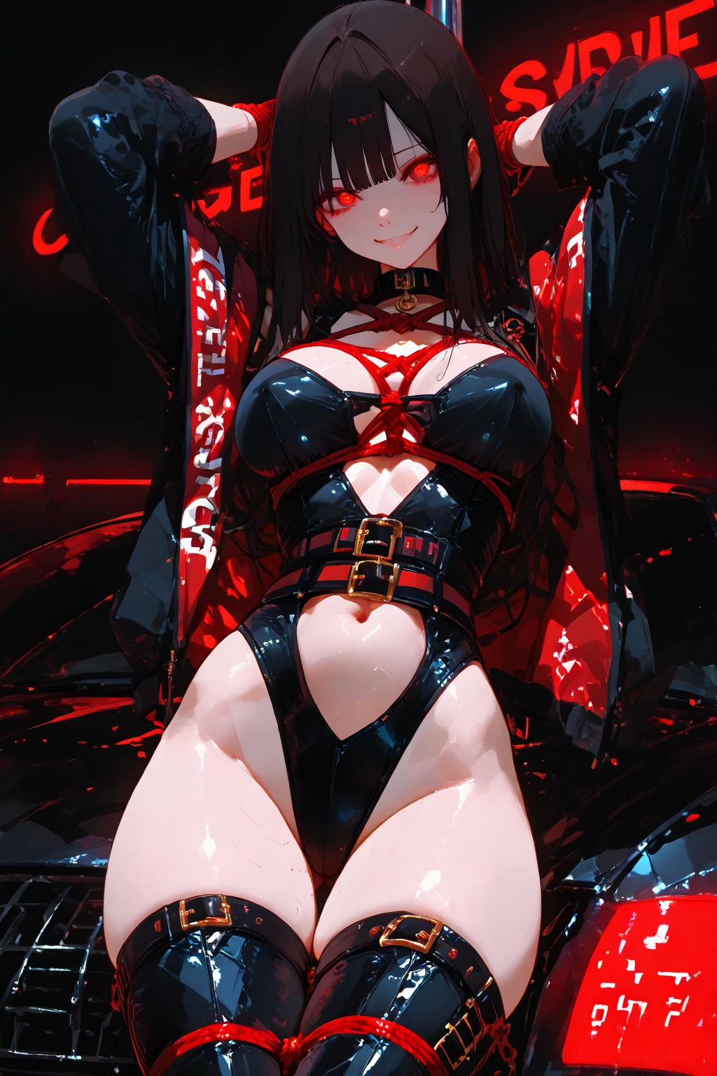 (Exquisite eyes),(Clear and beautiful eyes:1.61),masterpiece, 1 young girl,(Black clothes and some red gems), Black long hair, (She has a huge red gem on her chest), Good Hand,((The Havoc of StarCraft)),full-body shot,Fighting Stance,(Red Eyes:1.466),short and small,(Very big breasts:1.35),(Pretty Face),(full-body shot:1.33),Beautiful hands