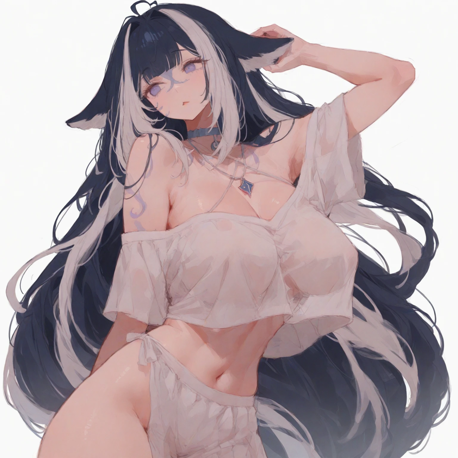 25-year-old female，Slim body，Wearing jeans，Clothes become translucent due to sweat sticking to the skin，Showing off her curvy figure。With plump breasts and round buttocks，The jeans were clinging to her body.，Sweaty，Blushing cheeks，Looking shy and embarrassed，Nervousness，Black long hair，big eyes，Beautiful face，Wear a white loose T-shirt，The hem of the T-shirt covers part of the lower body，Kneel in front of the mirror，Hands grasp the chest，Breast deformation，Fingers sink into breasts，Expression of surprise and confusion，Stick out your tongue，White fluid leaking from chest，Red cheeks，Slight sweating。