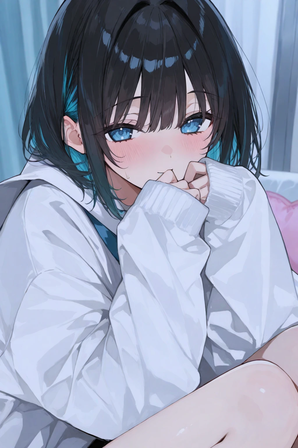 (high quality, 8k, 4K, High Contrast, masterpiece:1.2, 最high quality, Best aesthetics), (Dynamic Angle), ((1 female)),((Sitting on the ground facing forward)), , ((Plain and bright background)), ((Flat Color)), (Gray oversized sweatshirt), ((Black shorts)),(White loose socks), Looking at the audience, Transparent Background, (Cool look), Sleepy eyes, High Contrast, Contrasting colors, , Pale pink and blue lighting, ((Short Hair)) , (Tied Hair), Black Hair, Red eyes, Droopy eyes, (Narrow eyes), Small star-shaped earrings in both ears, bright eyeshadow,low angle shot, Baseball Cap,Smoking a cigarette