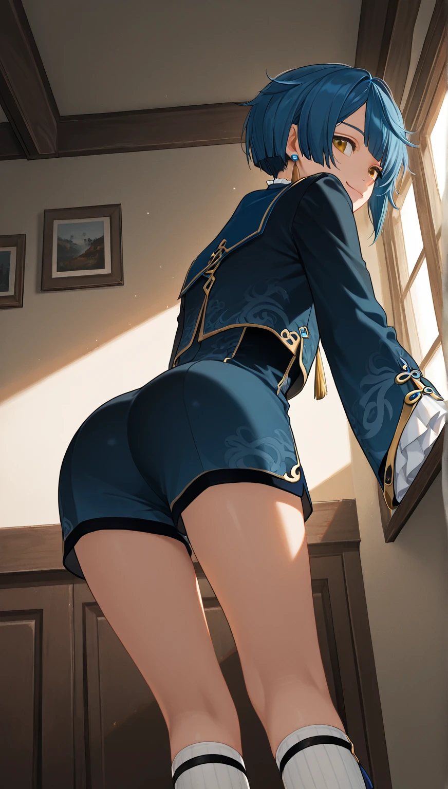 World of Swords and Magic。Set in Scandinavia。outside of house。feathered。undergarment。eye glass。a miniskirt。Sleeping face down。Sticking out the buttocks。from the rear。