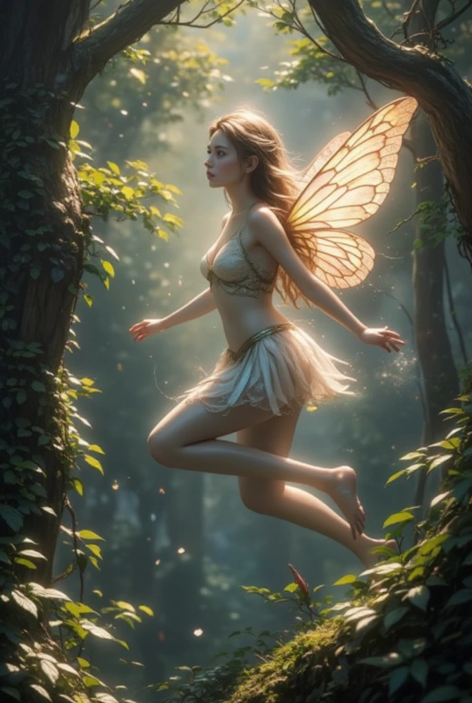 score_9,score_8_up,score_7_up,score_6_up,score_5_up,score_4_up, Beautiful fairy dancer in white leotard doing high kick, Motion blur: 1.7, 1 girl, butterfly wings, full moon night, deep in the forest, monsters gather to watch the dance, complex detailed face, delicate facial features, elegant pose, dynamic movement, cowboy shot:1.6,