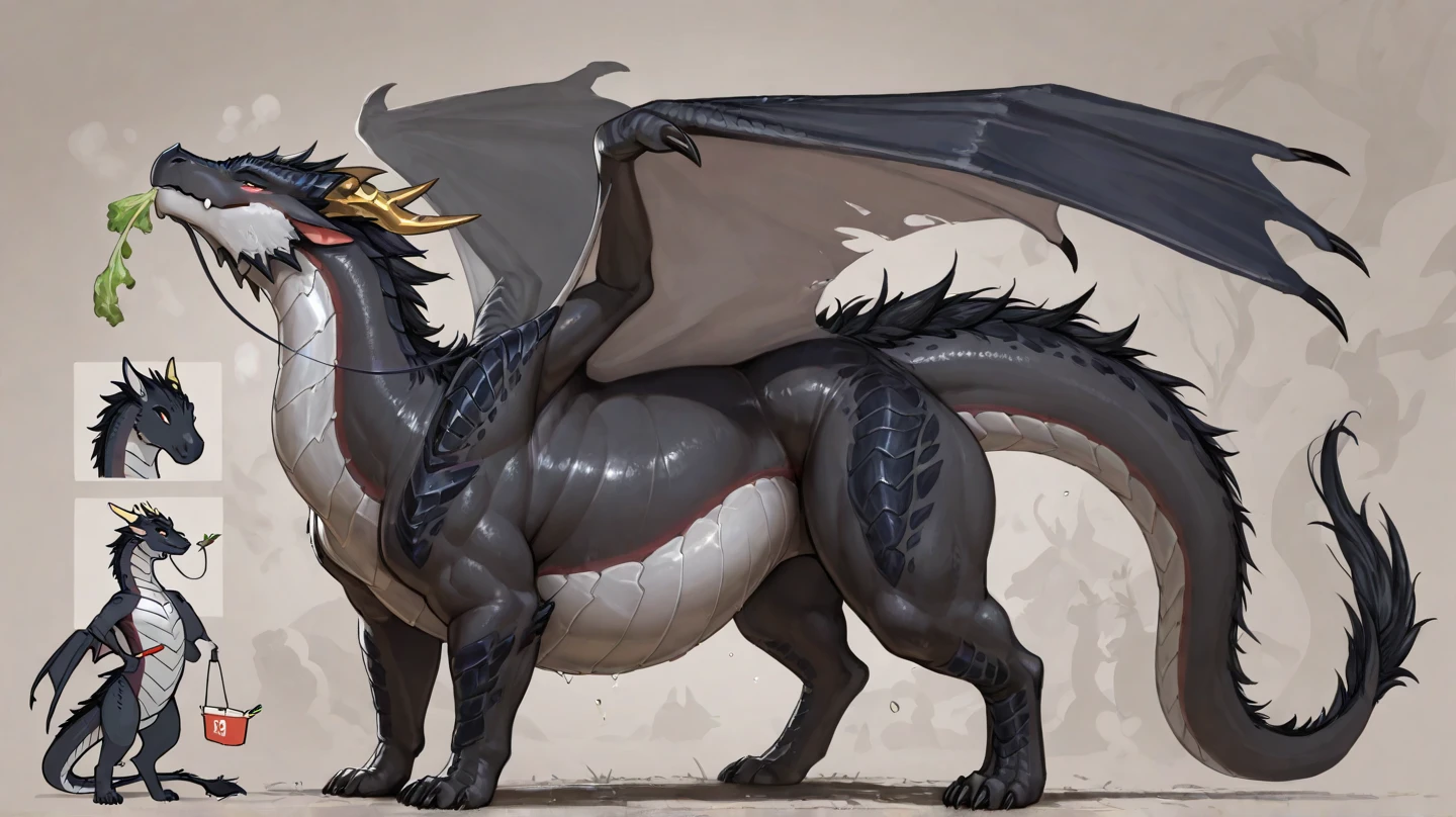 feral furred dragon, forest, high resoultion, realistic, 4k, upscales, high detail, realistic fur, fluffy, shaggy, delicate fur, green eyes, thin cock, hyper balls, saggy balls, presenting penis, standing, long thick tail, 4 digitigrade paws, bedroom eyes, smug look, detailed eyes, white sclera, perfect pupil, peeking at viewer, big eyes, precum dripping from cock, black fur, black body, furry balls, fur tuft on balls, dragon wings, dragon face, furry chest, furry legs, lifted tail, tight asshole