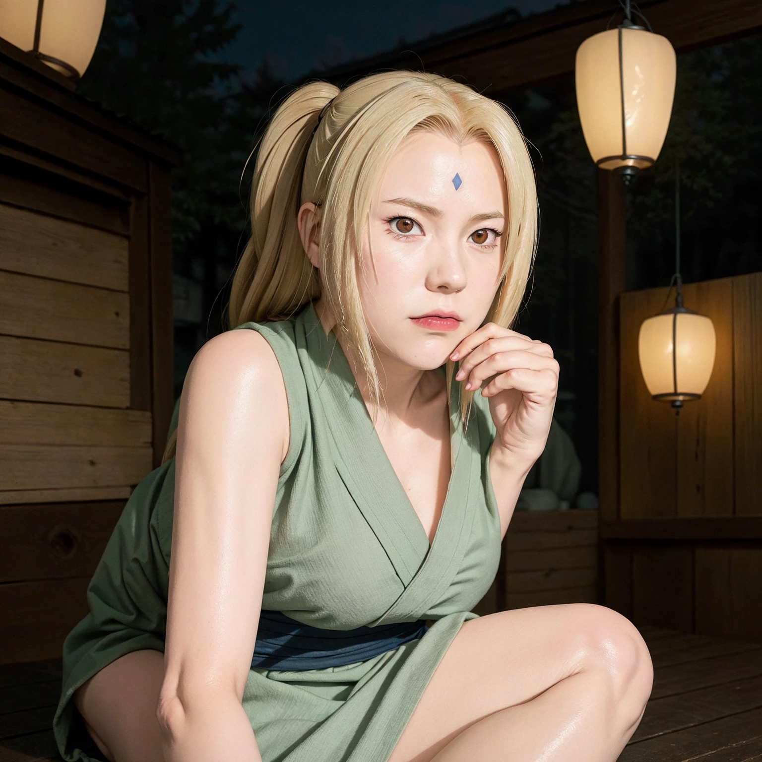 (((dramatic lighting cinematic shadows, sitting on bench under pink cherry blossom tree falling-blossoms-petals, japanese traditional garden cherry blossom trees:1.1))), masterpiece, (oiled shiny skin smiling Tsunade ,Tsunade is a fair-skinned woman with brown eyes and straight blonde hair that parts above her forehead. Her hair has shoulder-length bangs that frame her face and the rest reaches her lower back. 1girl, huge breasts nipples, bare breasts:1.3, thin waist, big ass, Raised sexy, medium breast:1.3,posed cleavage:1.2,solo, looking at viewer, open mouth, holding can of beer, Tsunade kimono bare shoulders, jewelry, collarbone, earrings, off shoulder:1.3), (masterpiece: 1.2, best quality), with (ultra high resolution) and an exquisite (depth of field). This masterpiece is not only visually stunning but also tells,