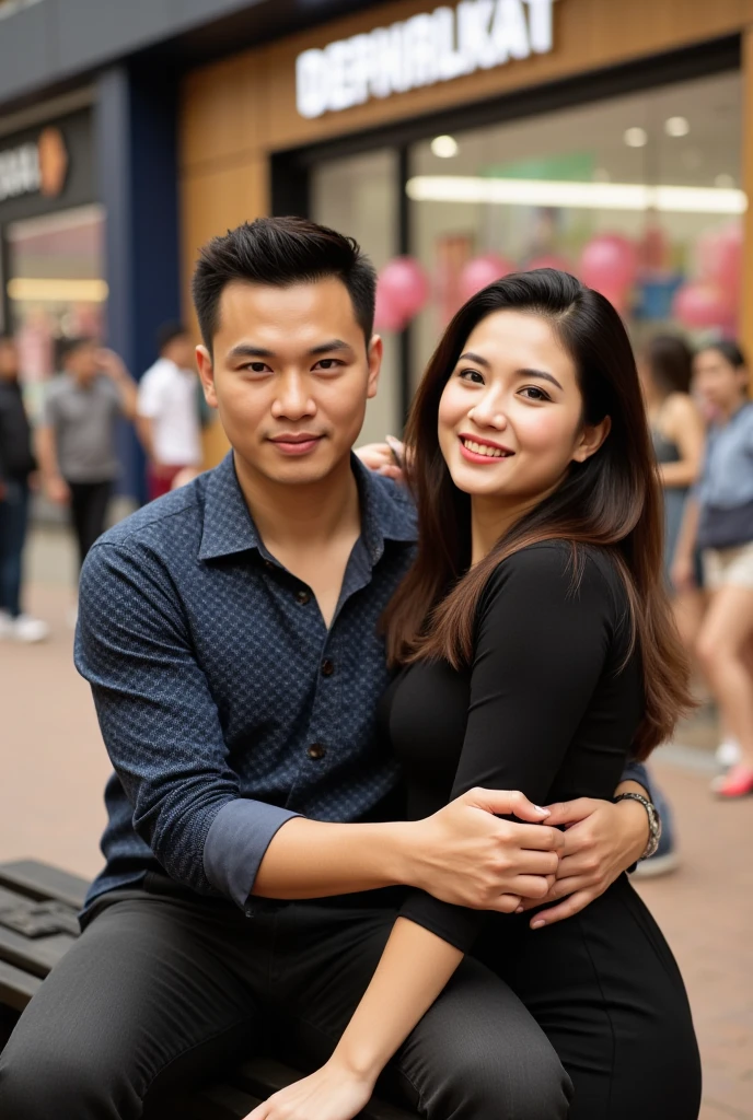beautiful young Vietnamese couple, Man and woman, They're happy, Looking at the camera
