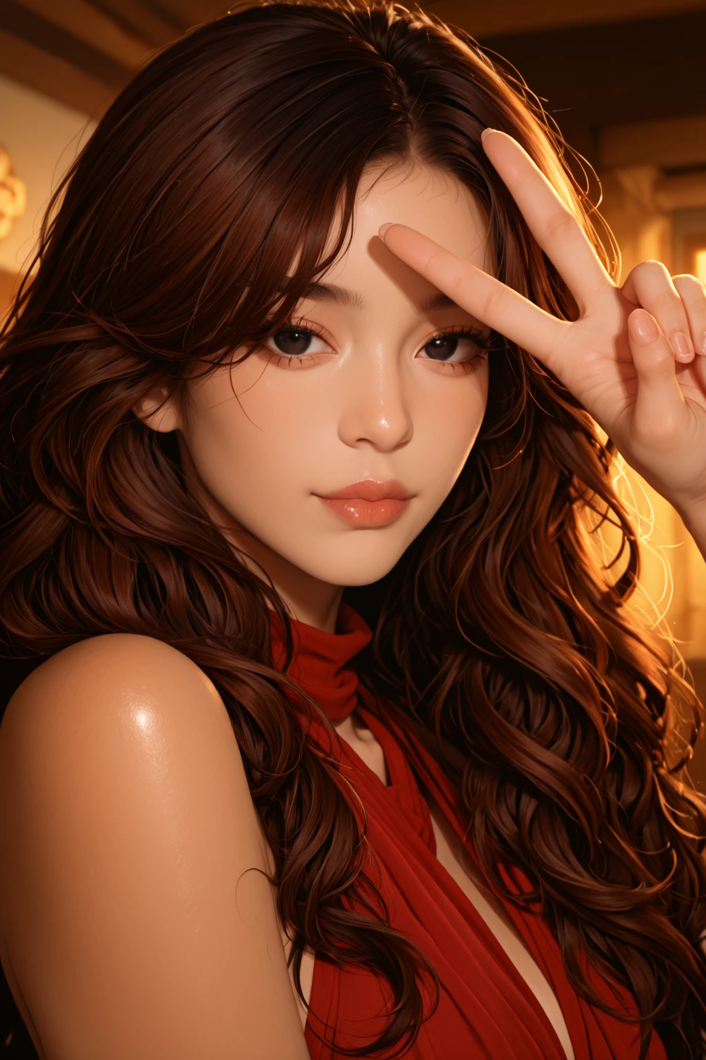 RAW photo, natural makeup, best quality, ultra high res, (photorealistic:1.4), masterpiece, Kodak portra 400, film grain, black long hair, (looking at viewer), soft shadow, light bokeh,  jihyo, nipples