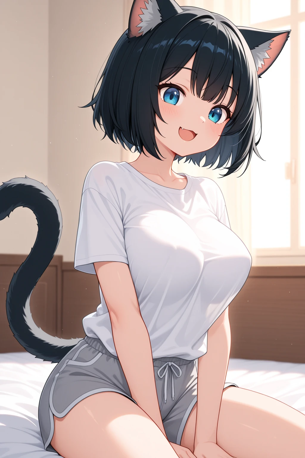 blackhair show off breasts topless kemomimi hentai shorthair sex　blueeyes　
tail umamimi