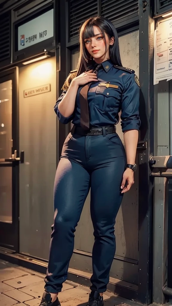 Full shot image: A muscular female body clad in a uniform for adults, her toned arms and legs tanned from rigorous training. Her short, fiery red hair is tied back neatly, revealing a determined expression on her face. Her uniform, adorned with various insignia and badges, gleams under the cinematic light, reflecting off her polished boots. Nearby, an incestuous big sister, also muscular and dressed similarly, leans against a tree, her long, curly red hair cascading down her back. Her piercing green eyes emit a seductive gaze, her lips curled into a cruel, knowing smile. Intricately detailed muscles ri