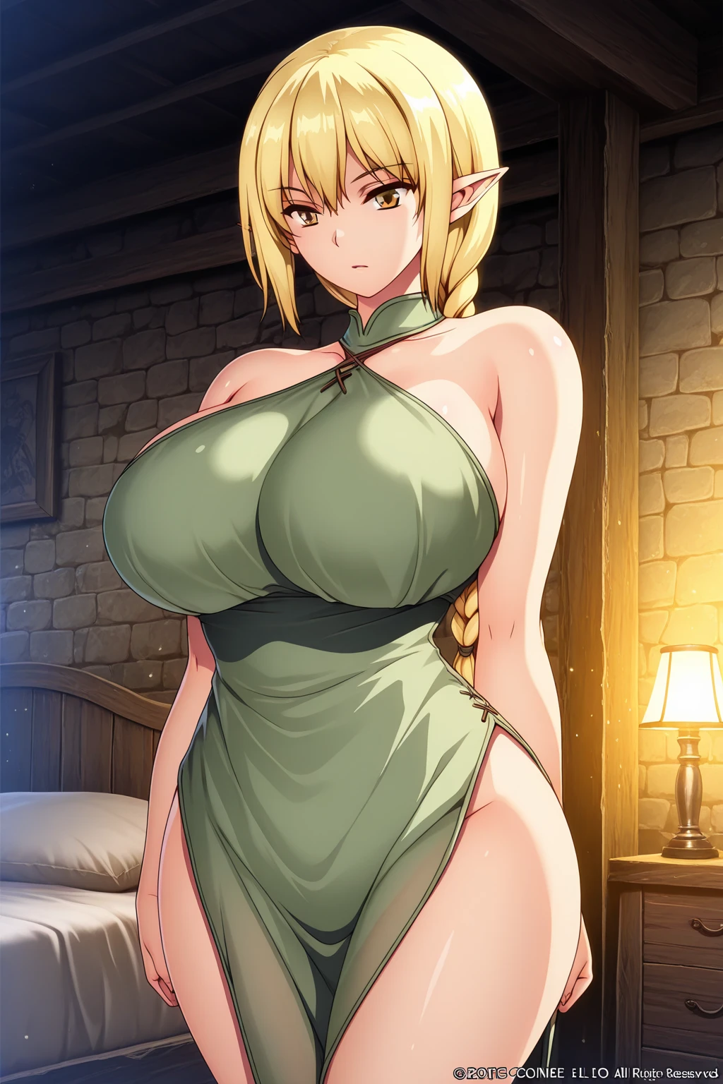 (nsfw:1.3),A thin waist with abs。 Perfectly symmetrical body. (sexy eyes) (seductive eyes) (clothes wet with water) (completely transparent plastic top) (suspender stockings, suspender stockings, high-gloss stockings) fleshy thighs tightened by high-gloss suspender stockings, huge soft breasts. Outermost transparent gauze on body, beautiful woman, surreal, 1 girl, ((facing the viewer, hand caressing her chest)), (huge soft breasts, charming body: 1.8), sit-ups: 1.6, blonde: 1.9, (wet rain, wet body: 1.9), painting, masterpiece, best quality, ultra-detailed, absurd, portrait beautiful, solo, earrings, jewelry, bikini, smile, sexy belt outfit, tank top, sky, day, swimwear, outdoors, gloves, necklace, transparent bikini, sexy, volumetric lighting, best quality, masterpiece, intricate details, realistic skin texture, pixiv, ultra-detailed, artstation trend,oilly skin, wet rosy skin thin waist: 1.6, Large, upturned breasts, transparent clothes, enormous breasts, anime characters, anatomically correct, textured skin。 (nsfw:1.3)enormous breasts, The picture is colorful, The brushstrokes of figure painting are multi-layered and rich。